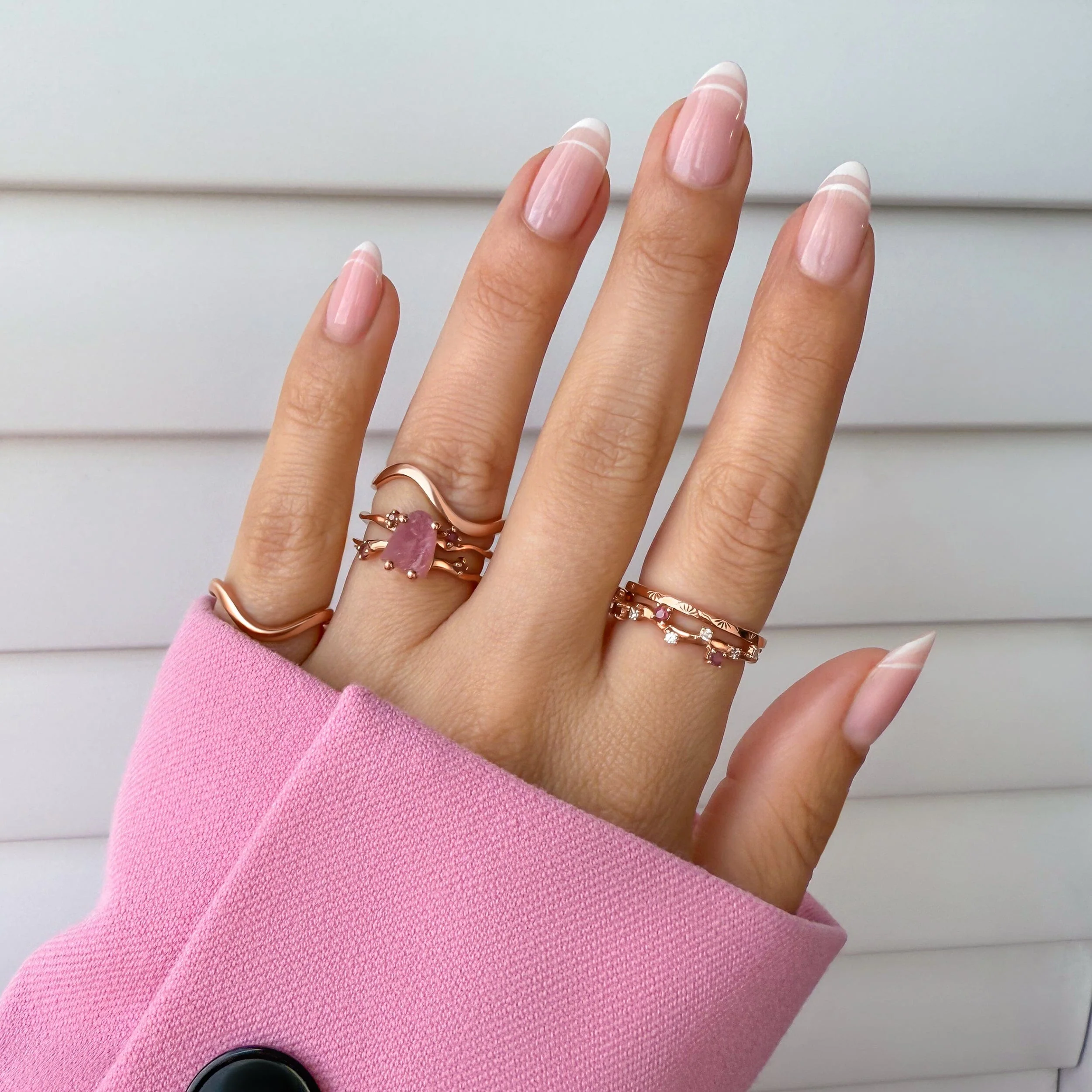 Rose Quartz Ruby Flow Ring - Stardust & Waves Band - Image 10