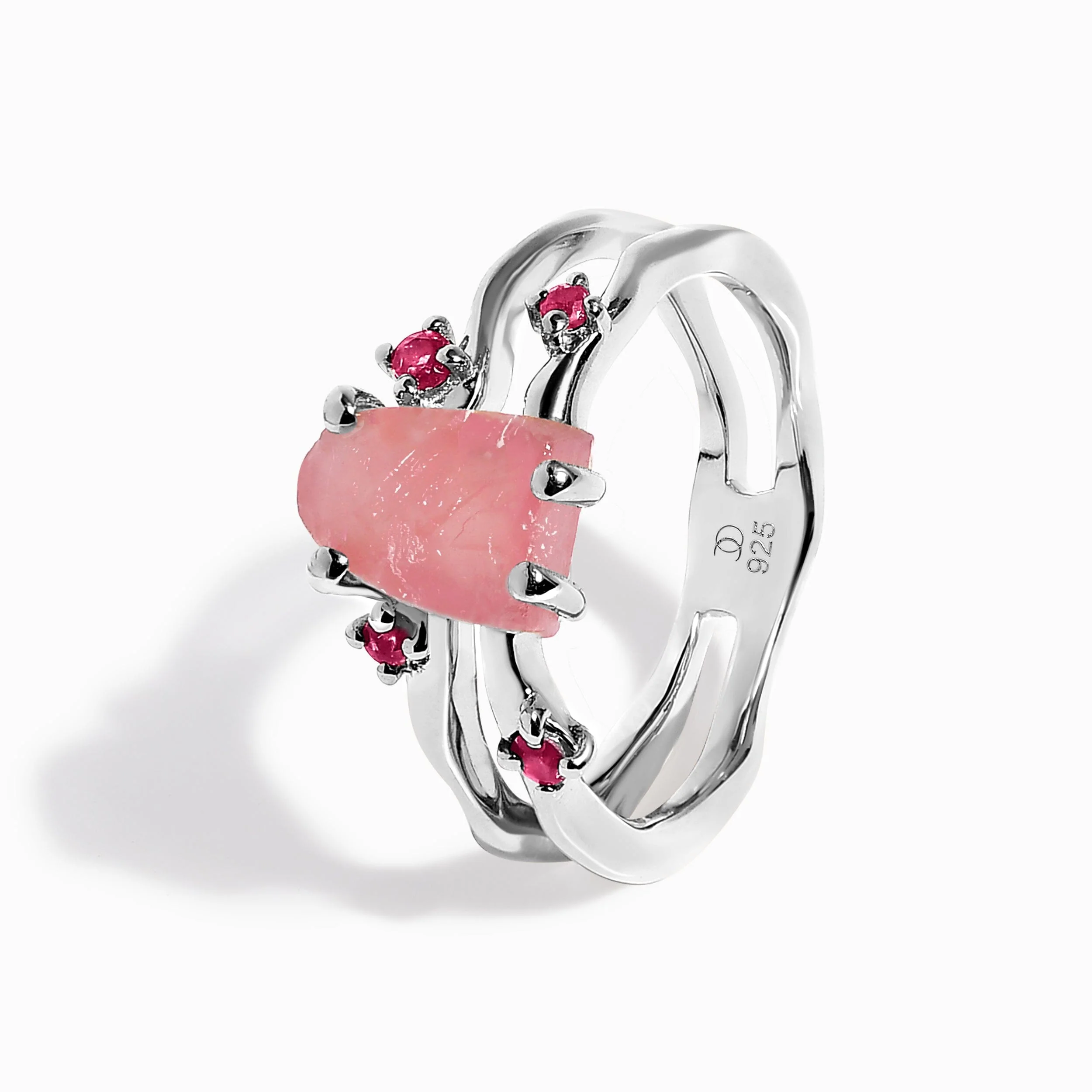 Raw Crystal Ring - Flow Rose Quartz Ruby - Image 12