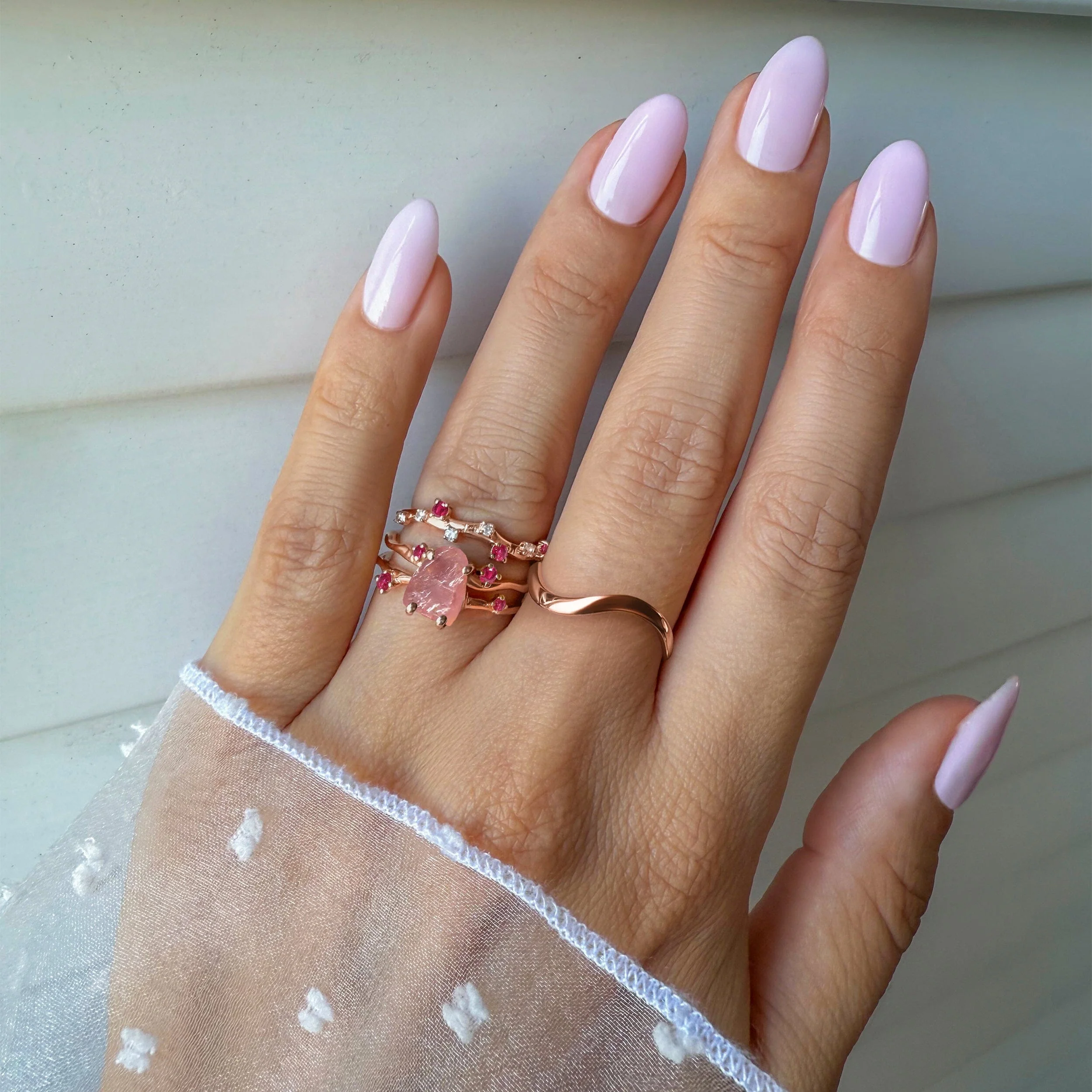Rose Quartz Ruby Flow Ring - Stardust & Waves Band - Image 4