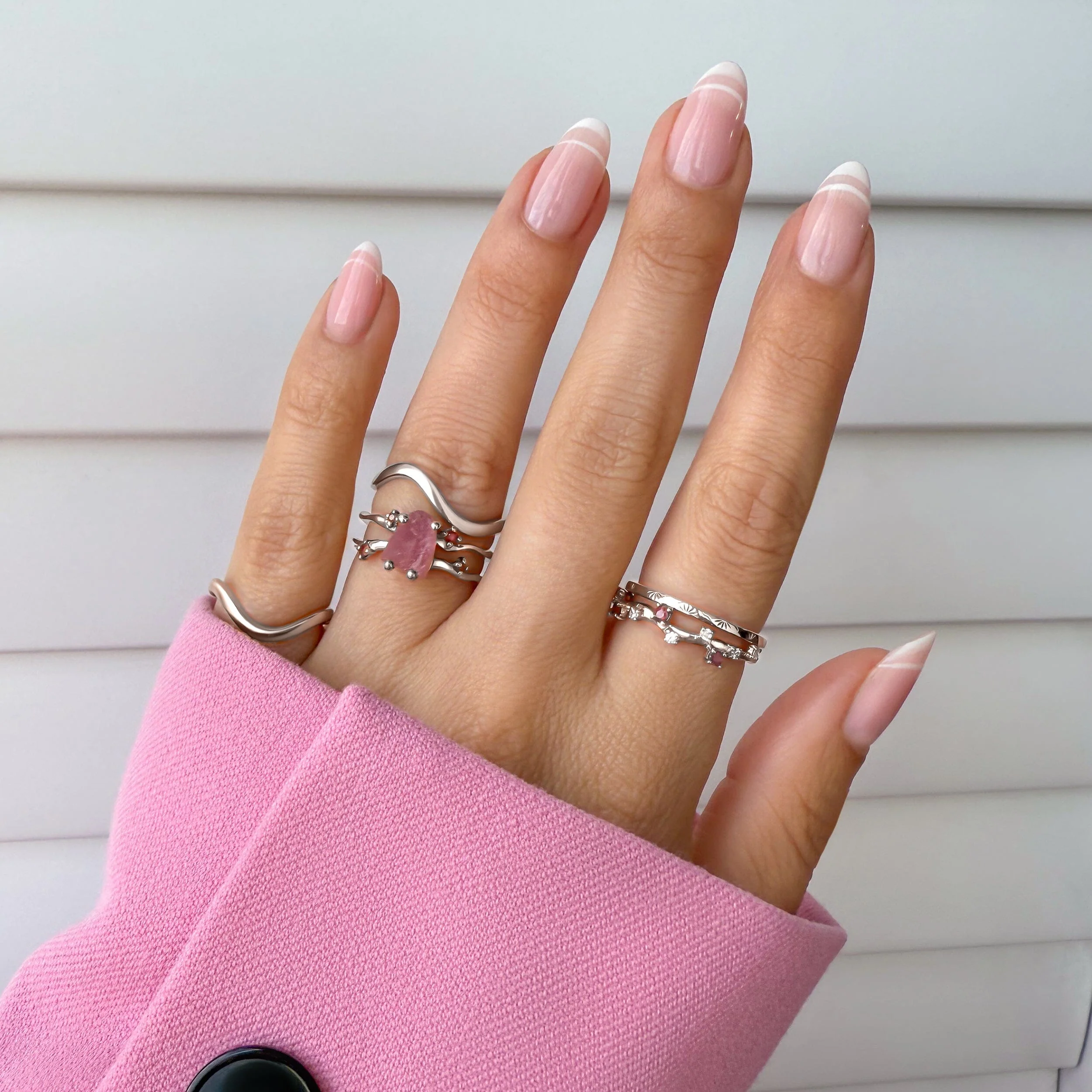Rose Quartz Ruby Flow Ring - Stardust & Waves Band - Image 9