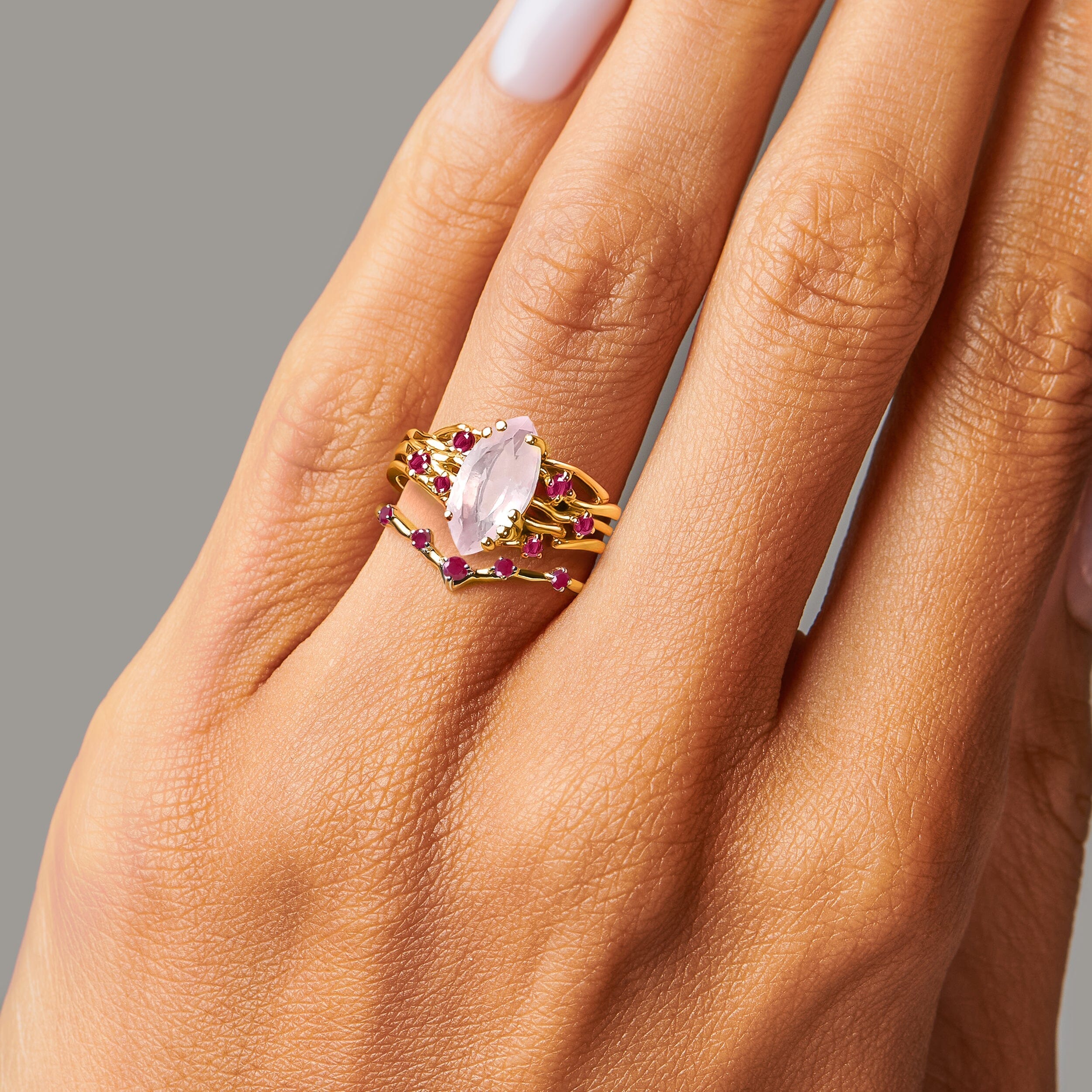 Rose Quartz Ruby Radiance Ring & Cosmic Crown Band - Image 19