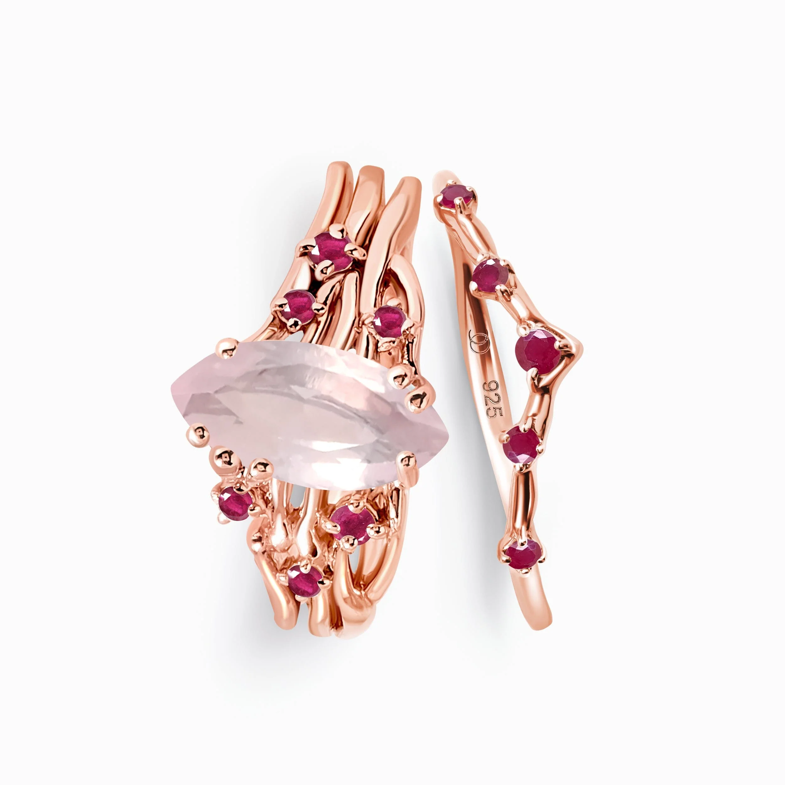 Rose Quartz Ruby Radiance Ring & Cosmic Crown Band - Image 6