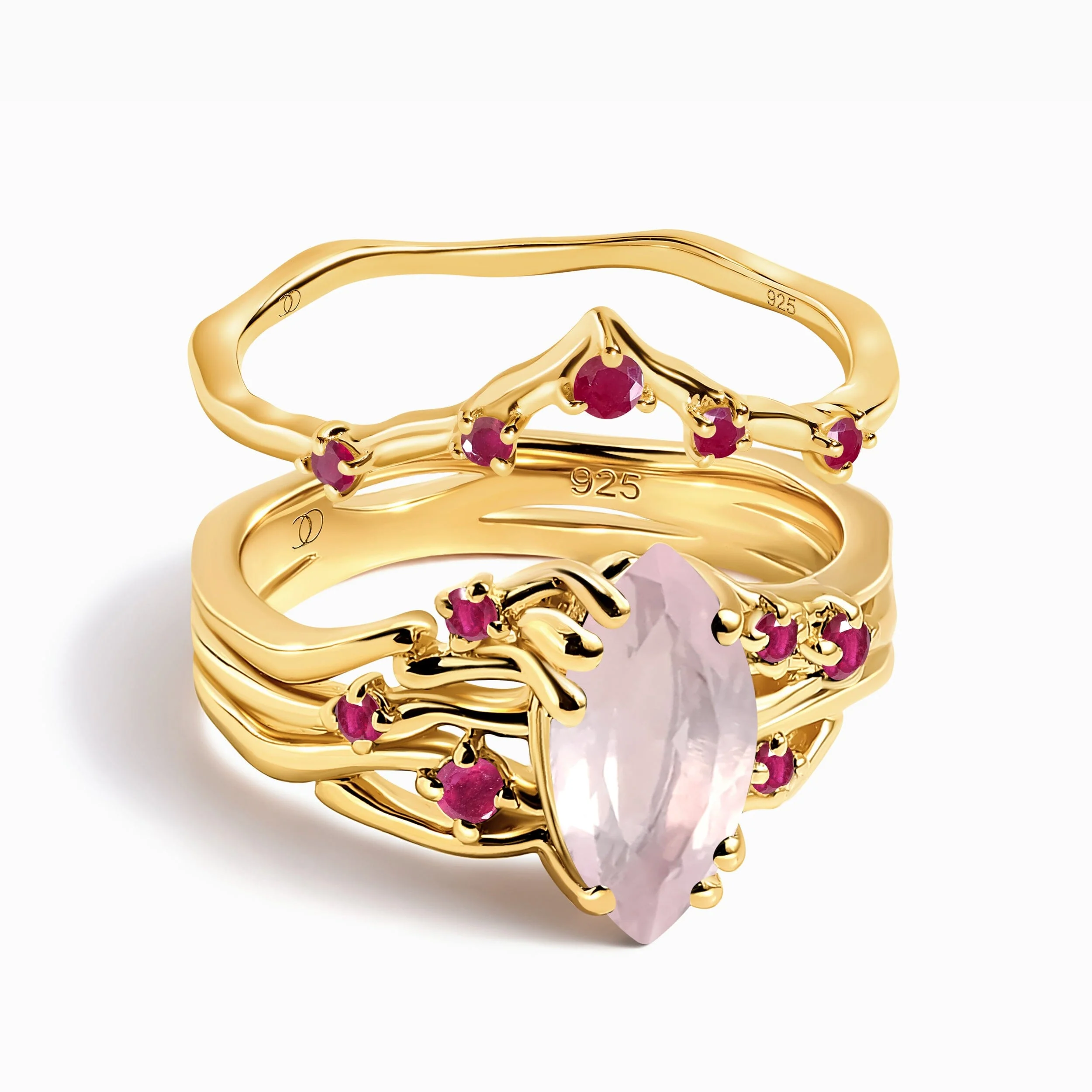 Rose Quartz Ruby Radiance Ring & Cosmic Crown Band - Image 7