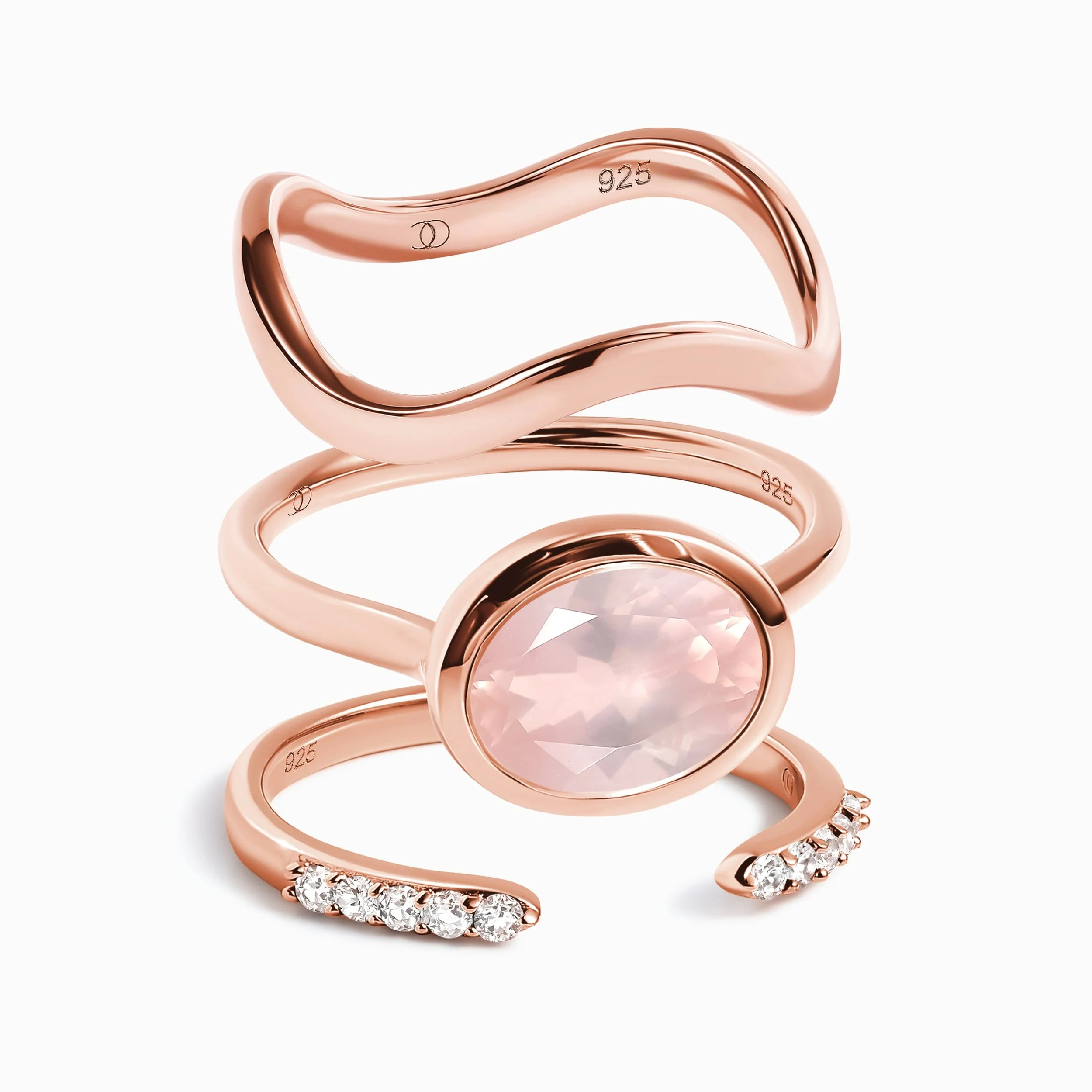 Rose Quartz Skin Touch Ring - Twinkling & Waves Band - Image 3