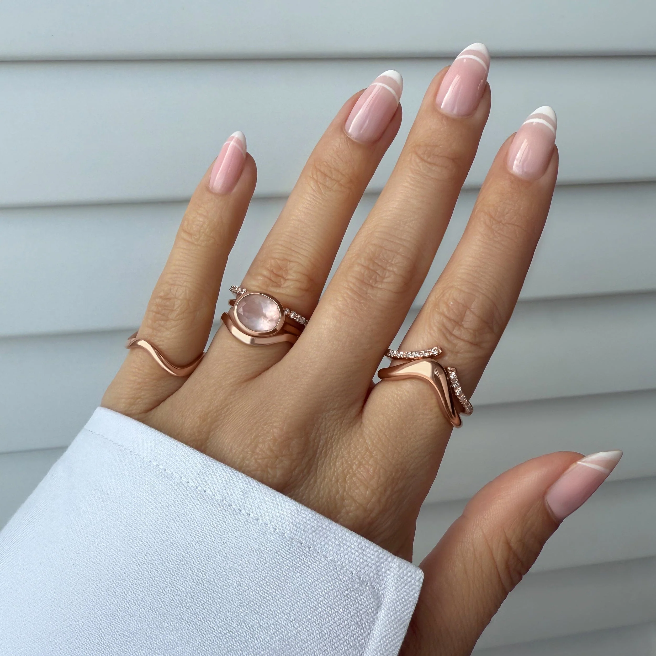 Rose Quartz Skin Touch Ring & Waves Band - Image 11