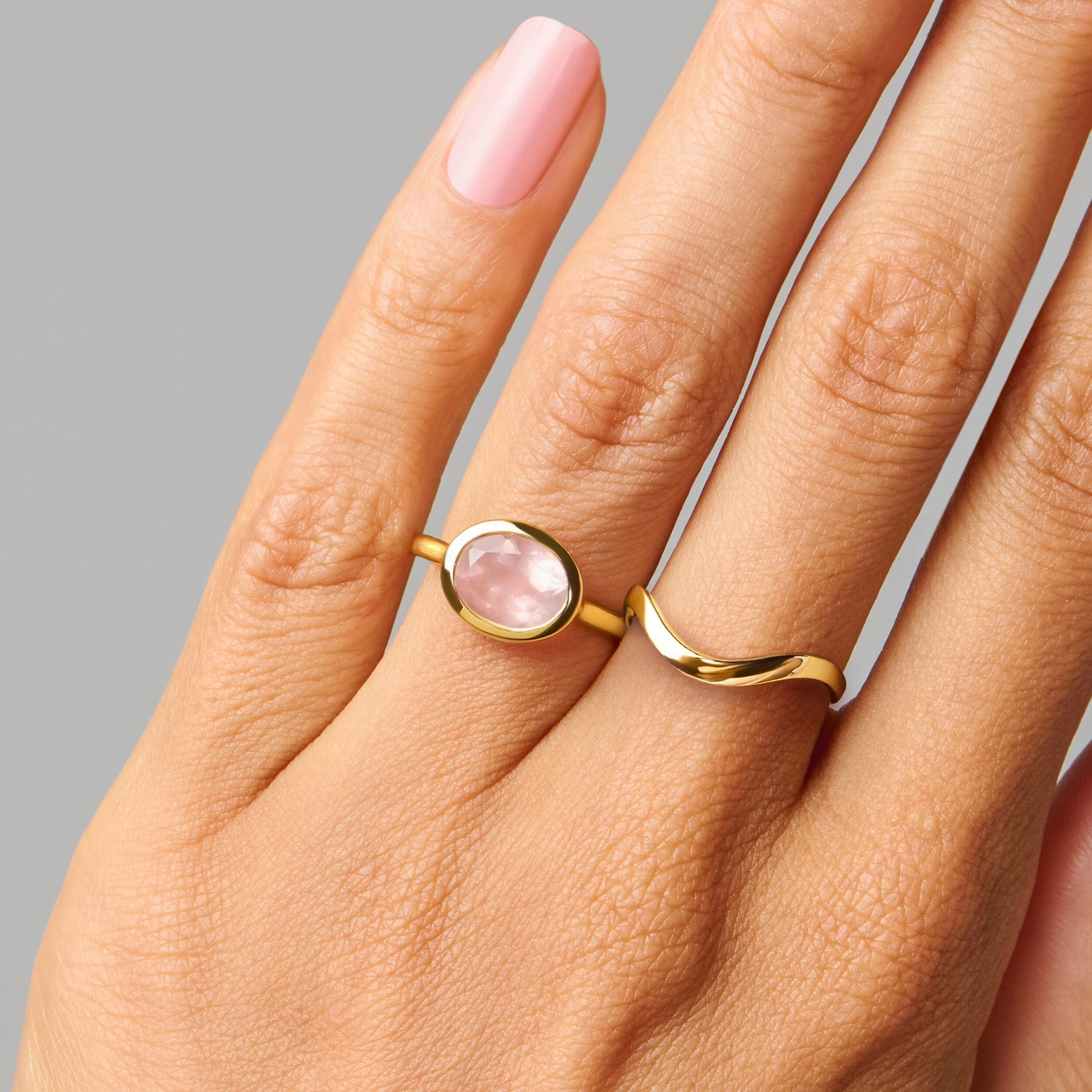 Rose Quartz Skin Touch Ring & Waves Band - Image 18