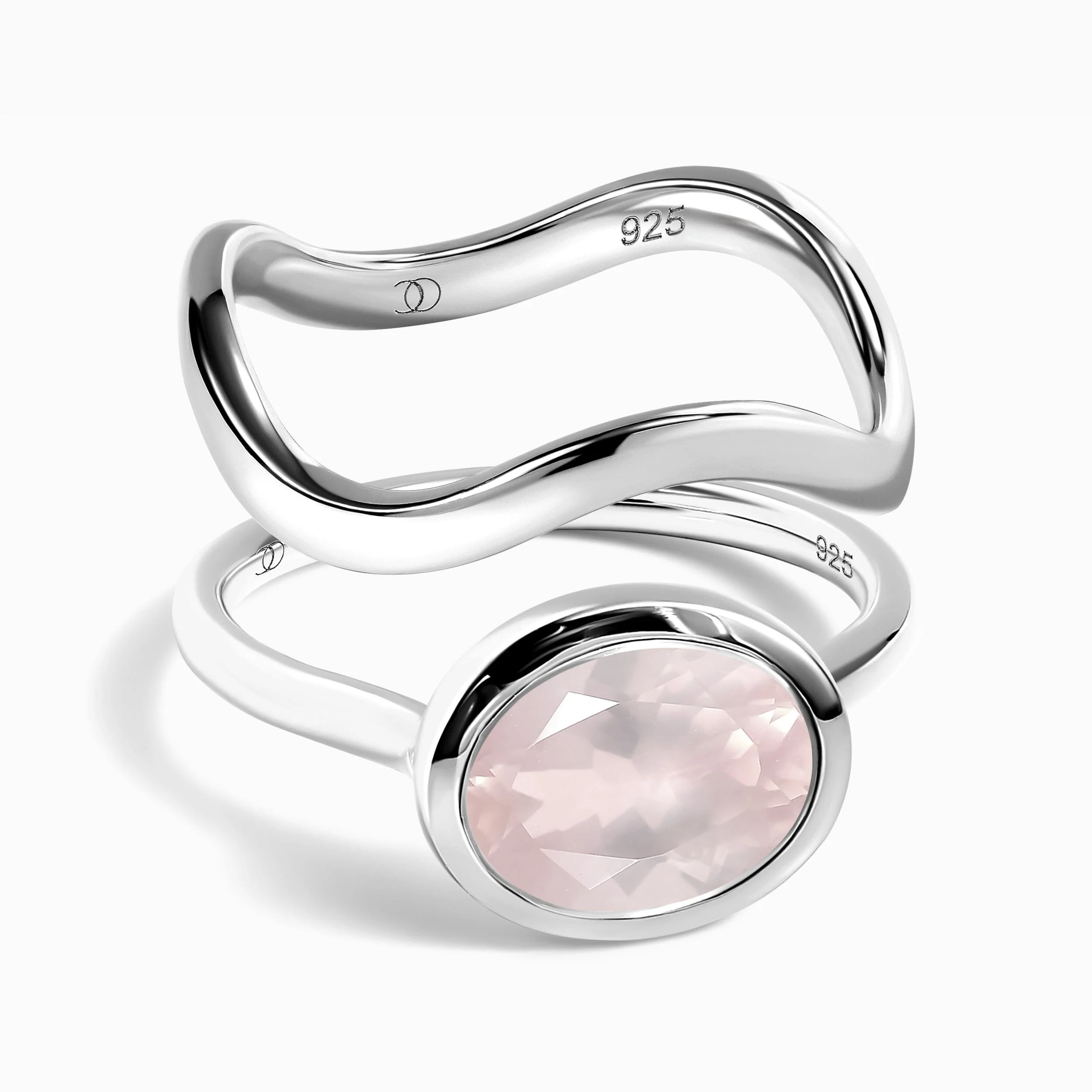 Rose Quartz Skin Touch Ring & Waves Band - Image 3