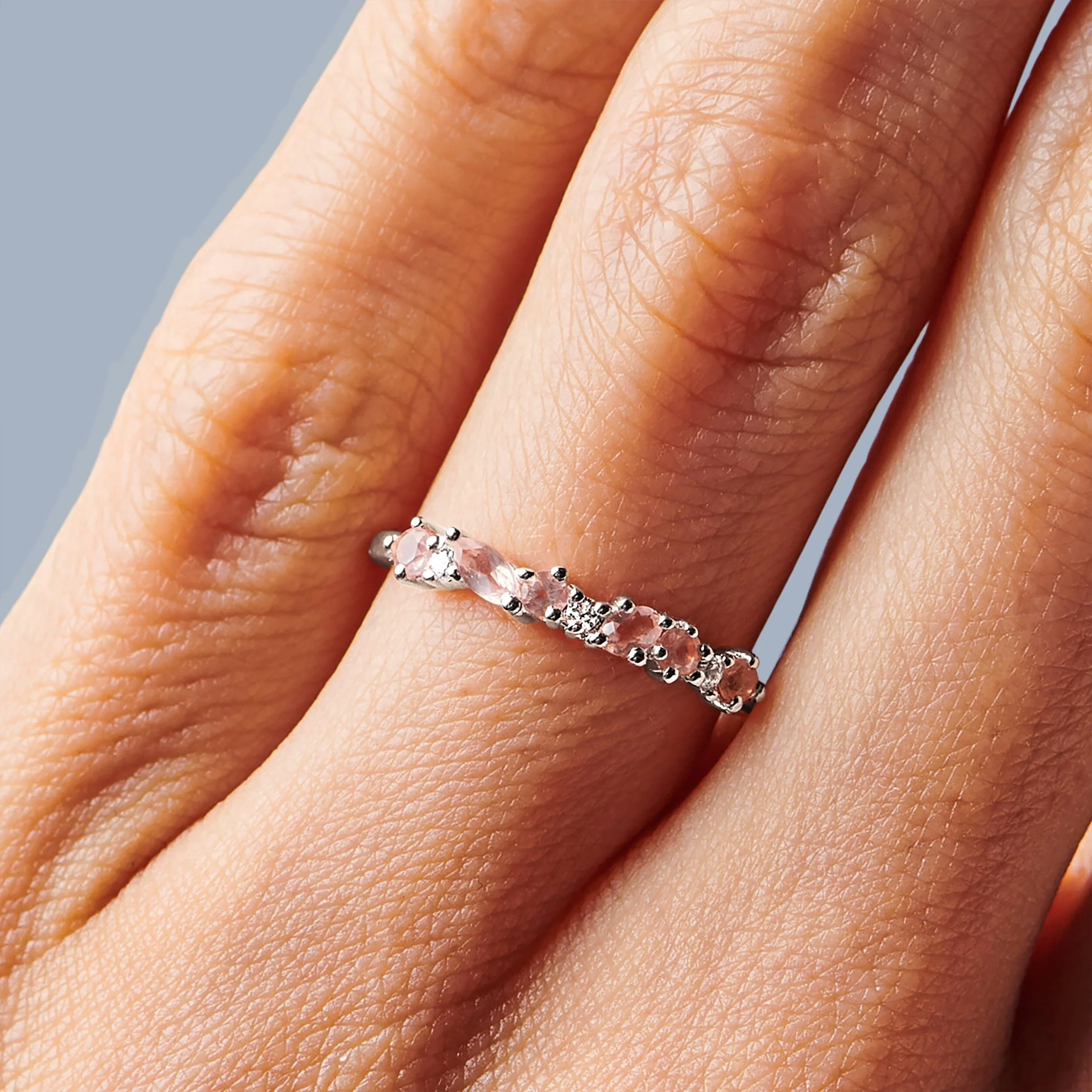Rose Quartz White Zircon Ring - Grace - Image 19