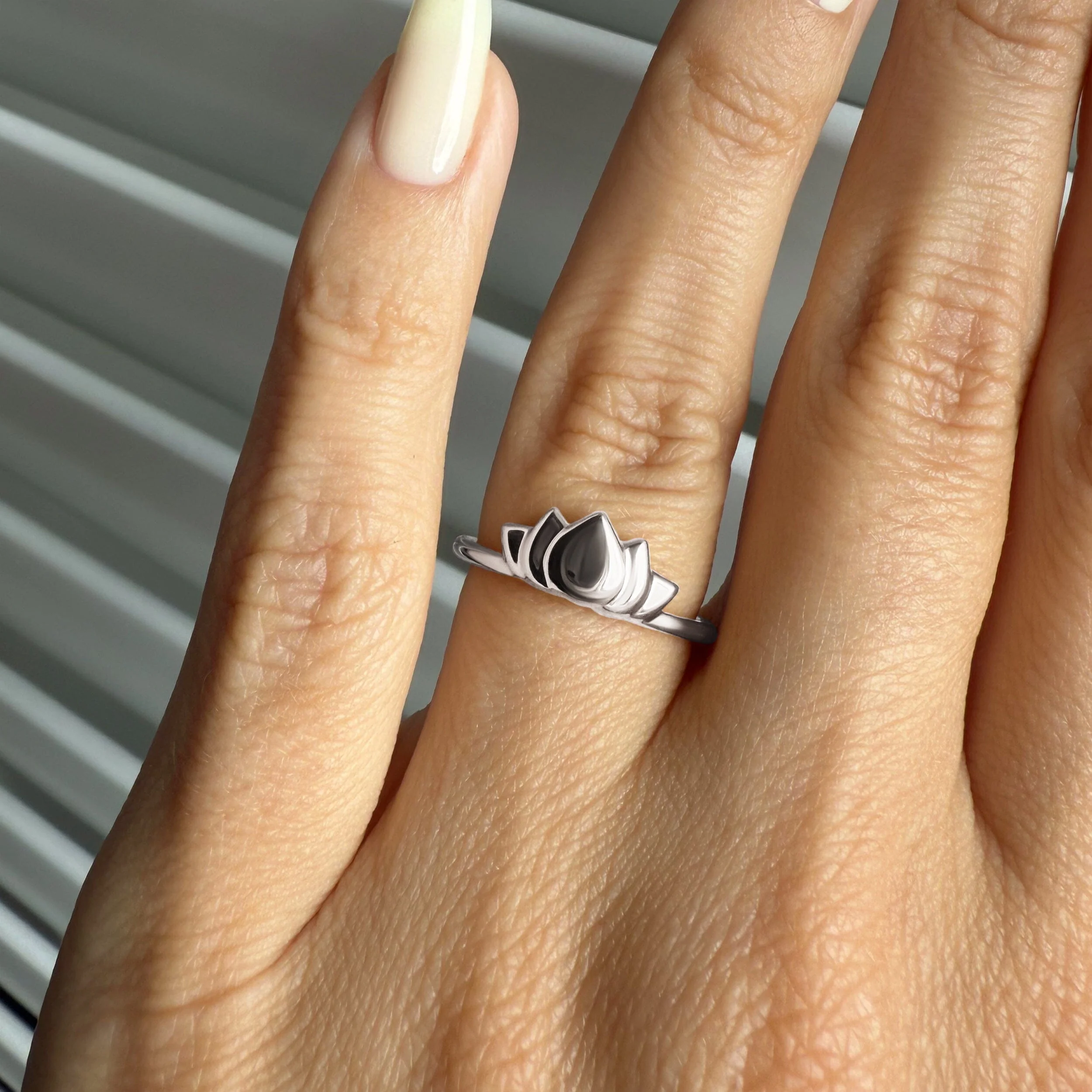 Silver Stacking Ring - Mini Lotus - Image 2
