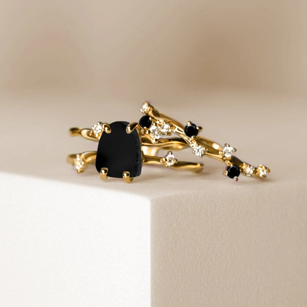 Black Obsidian Flow Ring & Black Onyx Stardust Band - Image 39